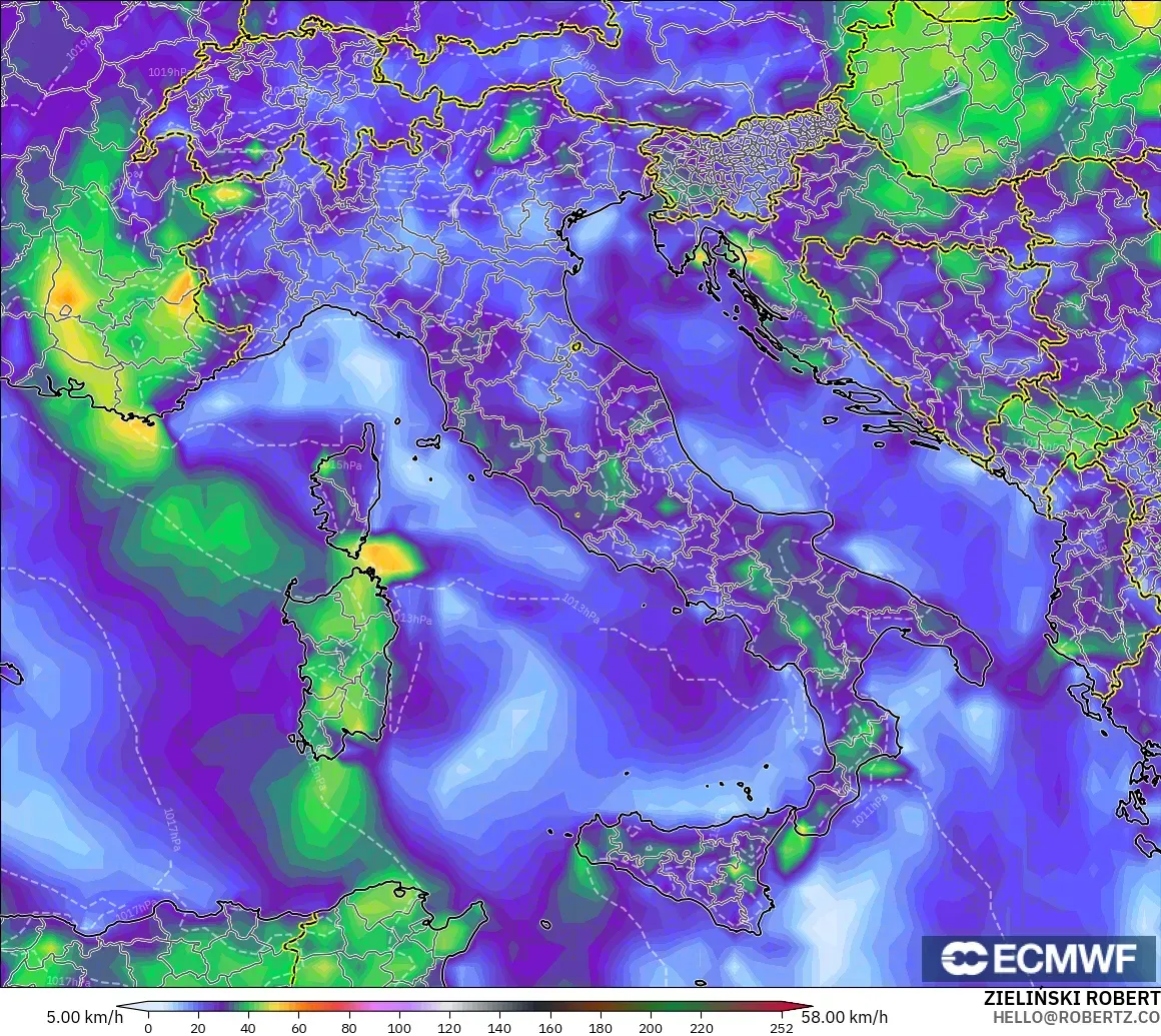ECMWF IFS 0.25° modelo - Italy, Wind Gusts Peak