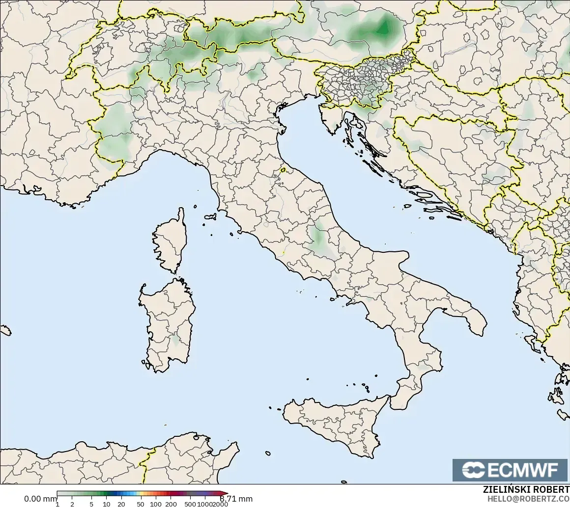 ECMWF IFS 0.25° modelo - Italy, Precipitation Accumulation