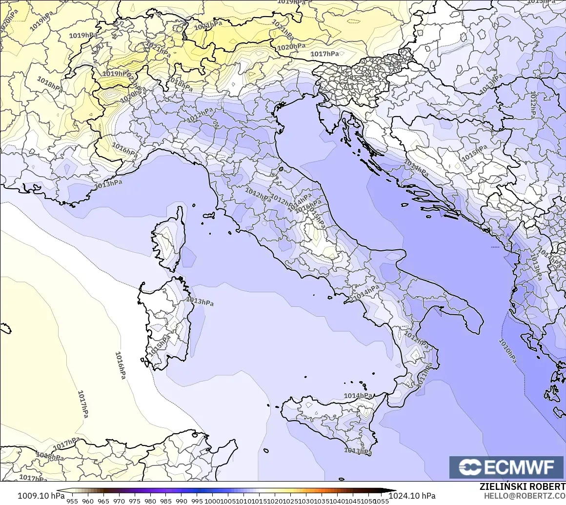 ECMWF IFS 0.25° modelo - Italy, Pressure