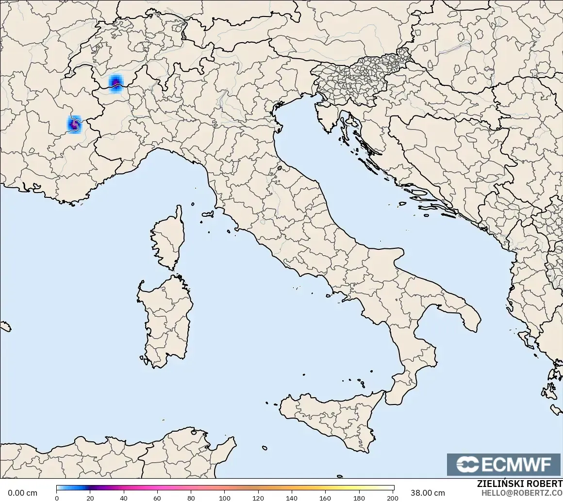 ECMWF IFS 0.25° modelo - Italy, Snow Depth