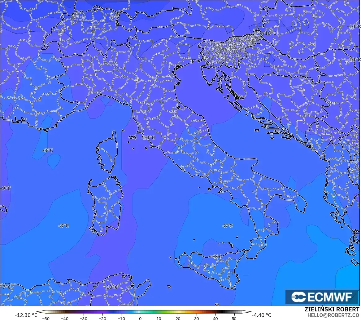 ECMWF IFS 0.25° modelo - Italy, Temperature at 500hPa
