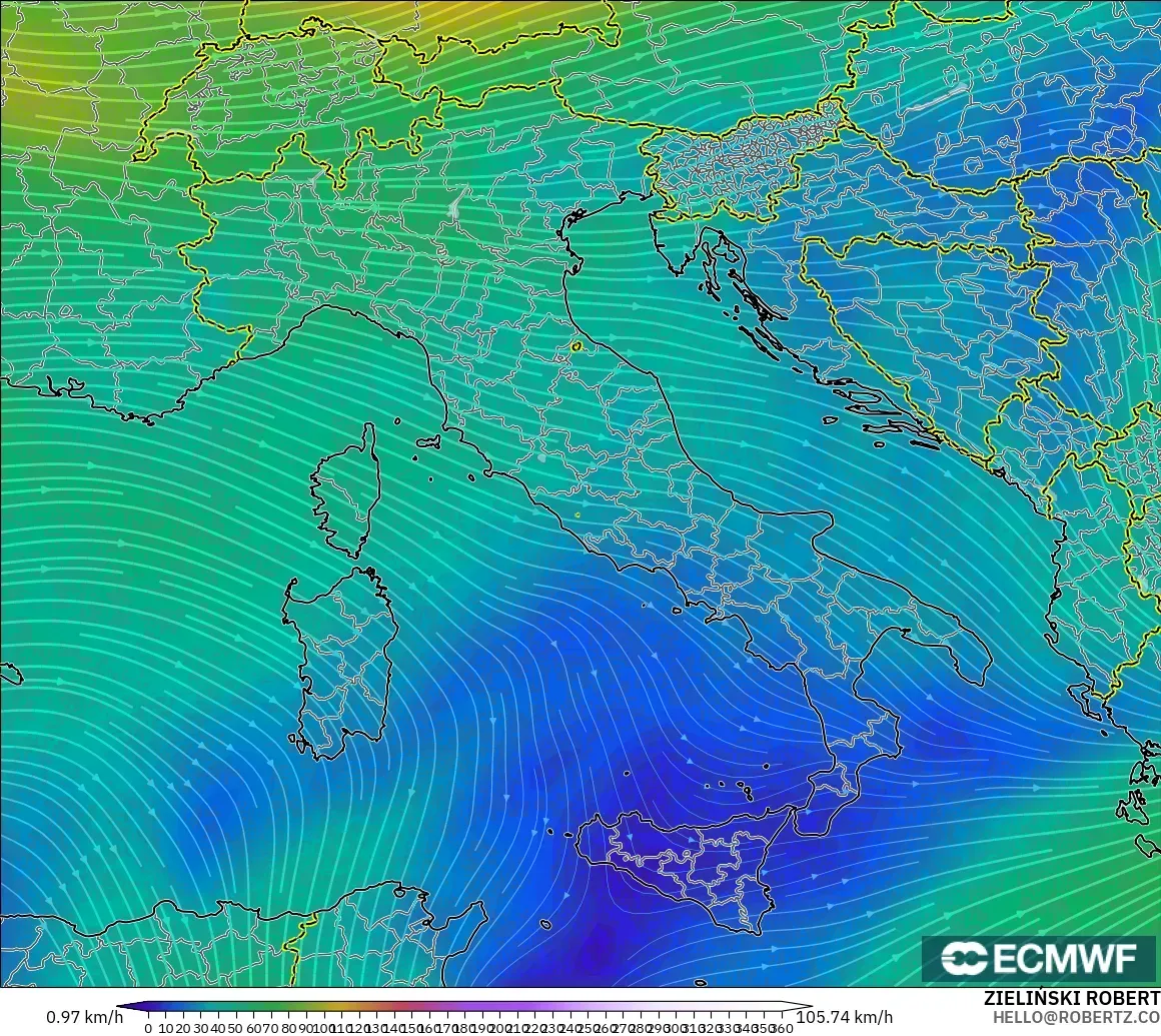 ECMWF IFS 0.25° modelo - Italy, Wind at 300hPa (jet stream)