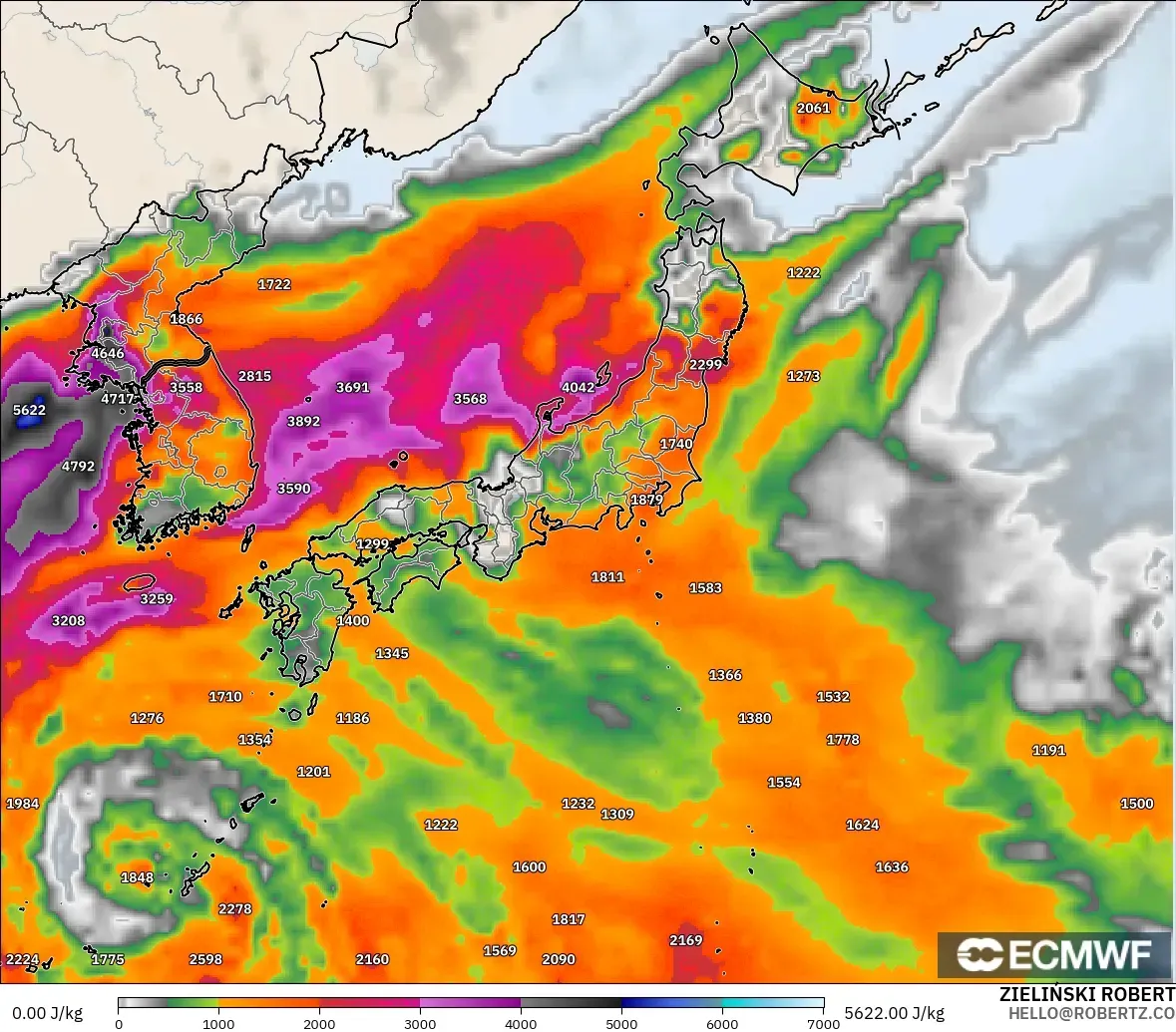 ECMWF IFS 0.25° modelo - Japan, CAPE