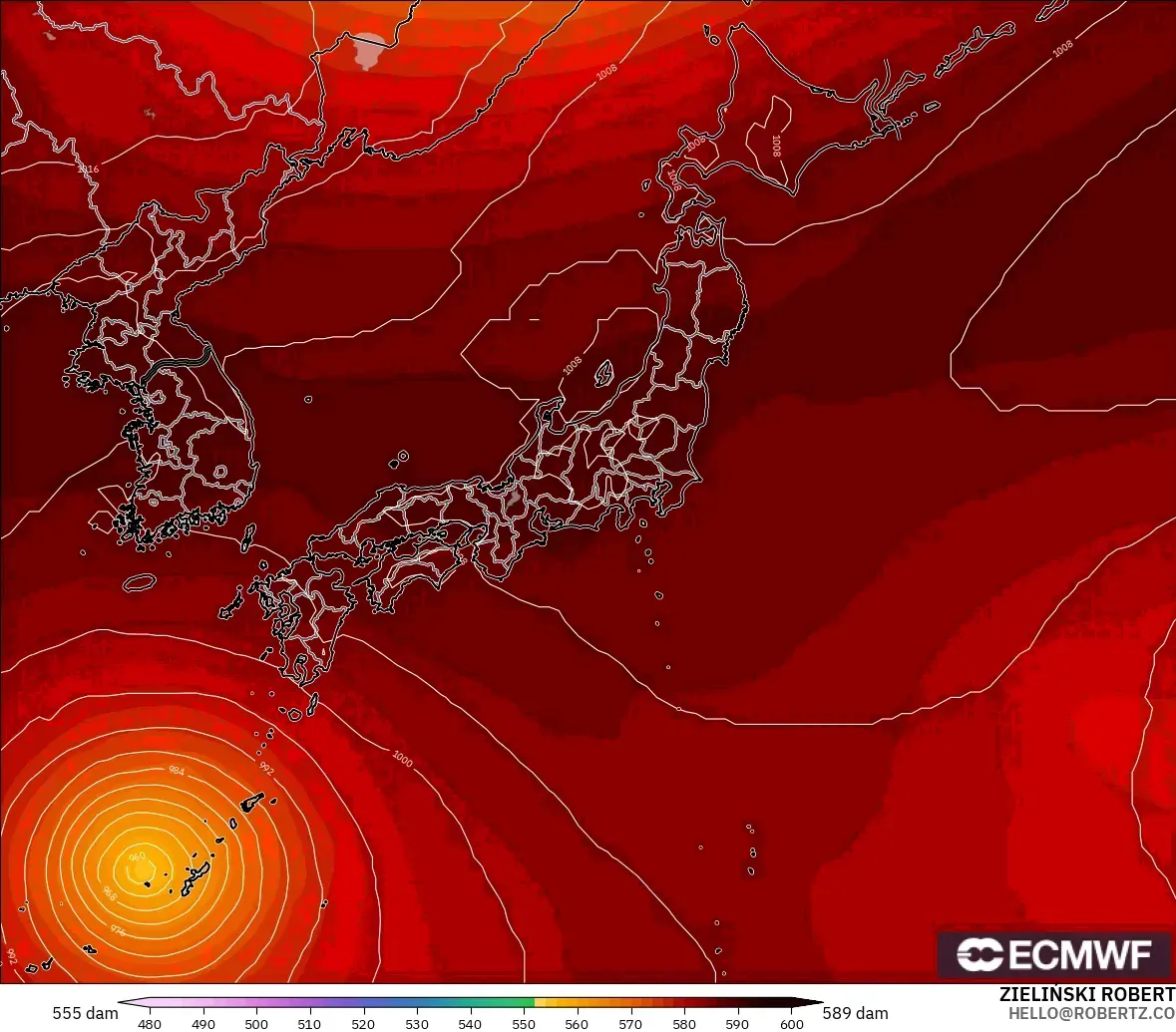 ECMWF IFS 0.25° modelo - Japan, Geopotential height at 500hPa