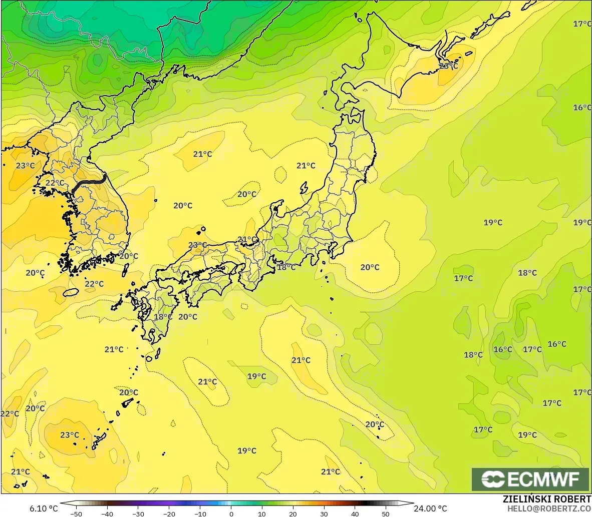 ECMWF IFS 0.25° modelo - Japan, Temperature at 850hPa