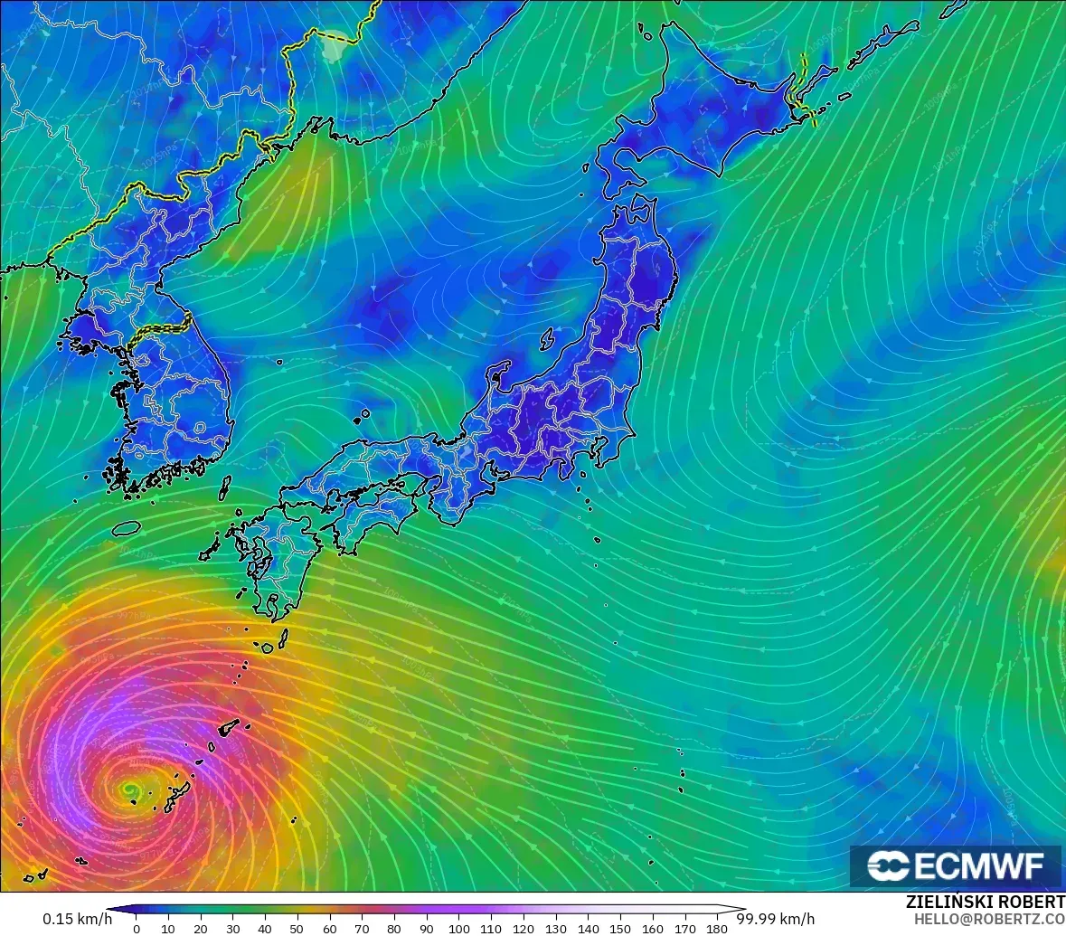 ECMWF IFS 0.25° modelo - Japan, Wind at 10m