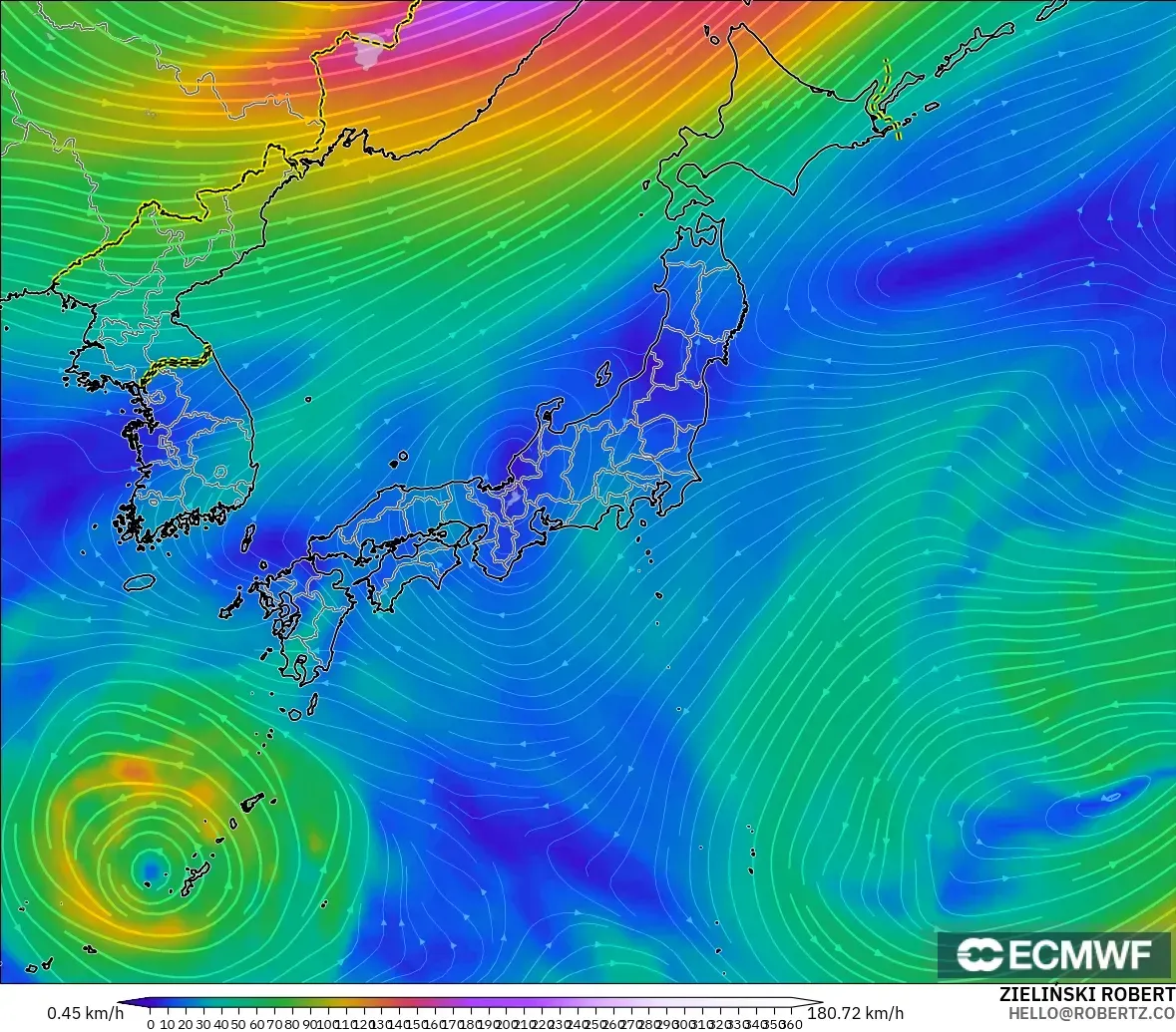 ECMWF IFS 0.25° modelo - Japan, Wind at 300hPa (jet stream)