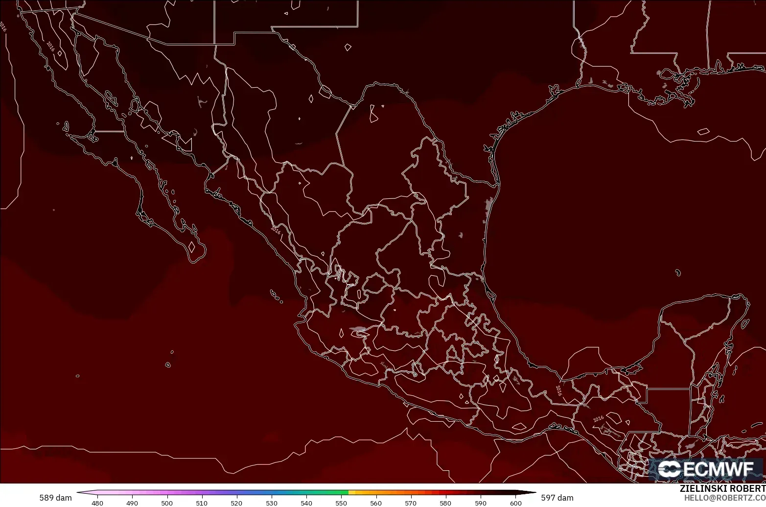 ECMWF IFS 0.25° modelo - Mexico, Geopotential height at 500hPa