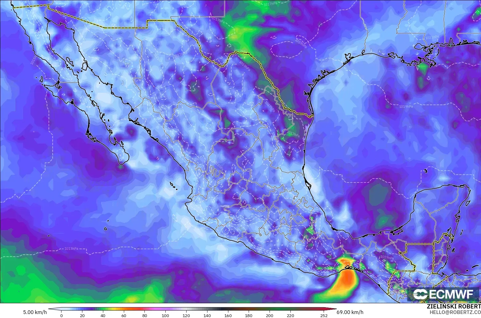 ECMWF IFS 0.25° modelo - Mexico, Wind Gusts Peak