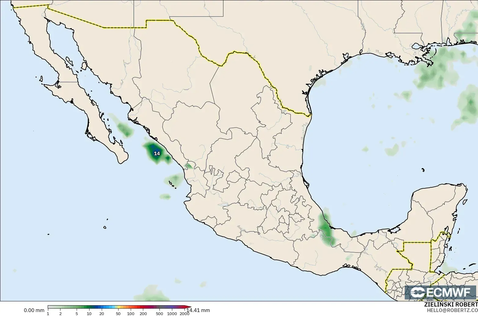ECMWF IFS 0.25° modelo - Mexico, Precipitation Accumulation
