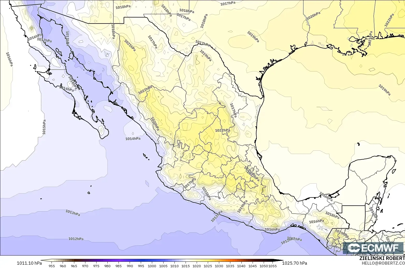 ECMWF IFS 0.25° modelo - Mexico, Pressure
