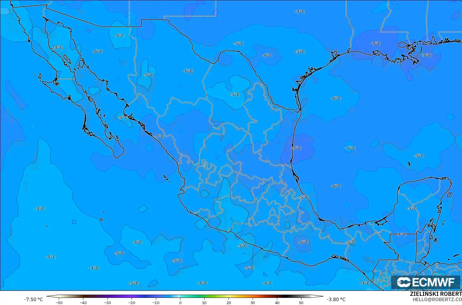 ECMWF IFS 0.25° modelo - Mexico, Temperature at 500hPa