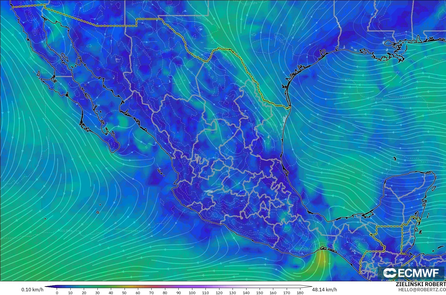 ECMWF IFS 0.25° modelo - Mexico, Wind at 10m