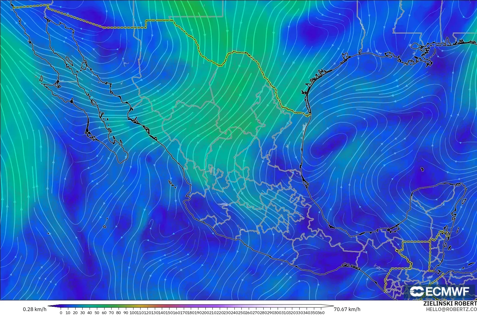 ECMWF IFS 0.25° modelo - Mexico, Wind at 300hPa (jet stream)