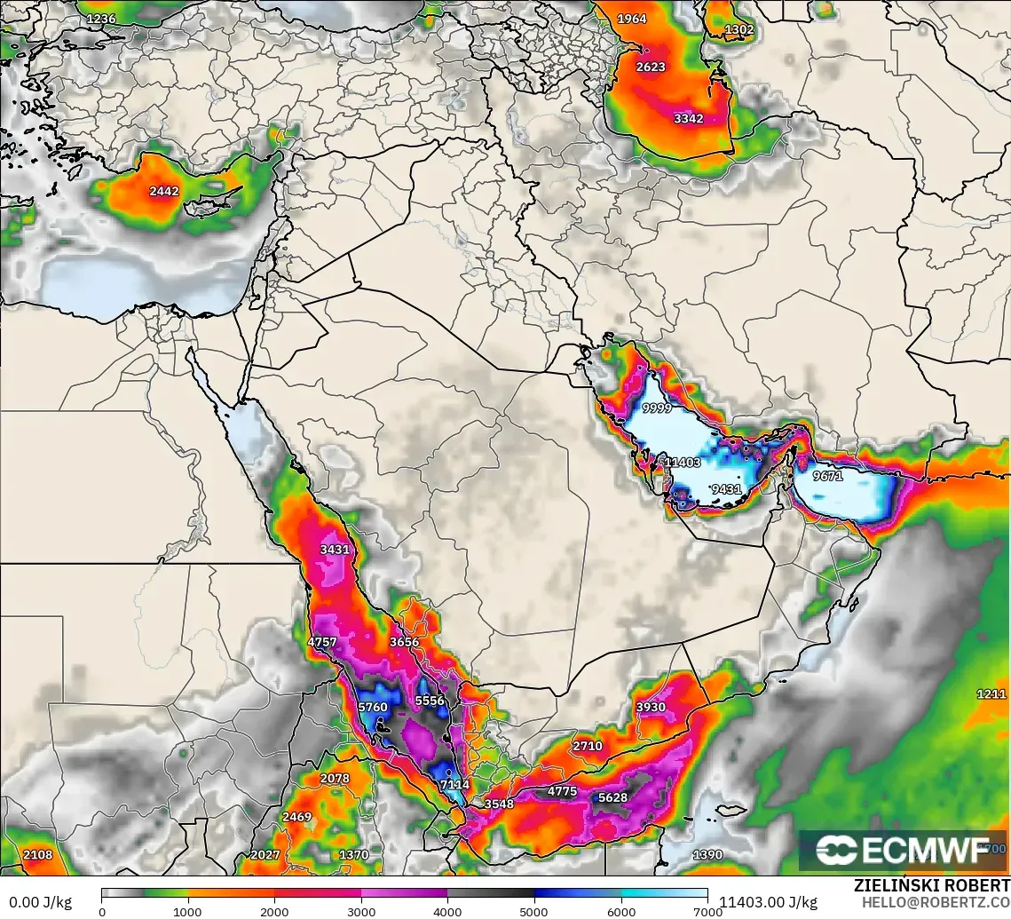 ECMWF IFS 0.25° modelo - Middle East, CAPE
