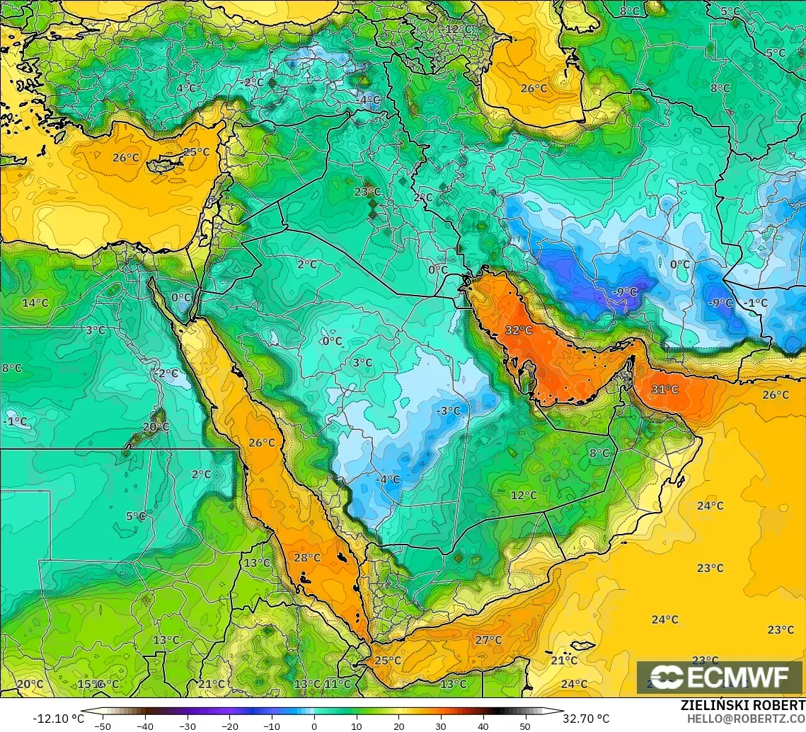 ECMWF IFS 0.25° modelo - Middle East, Dewpoint at 2m