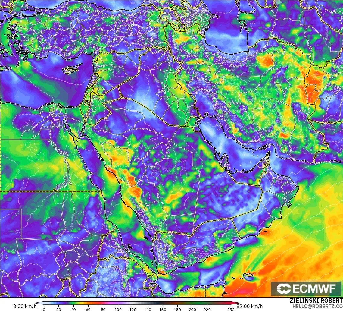 ECMWF IFS 0.25° modelo - Middle East, Wind Gusts Peak