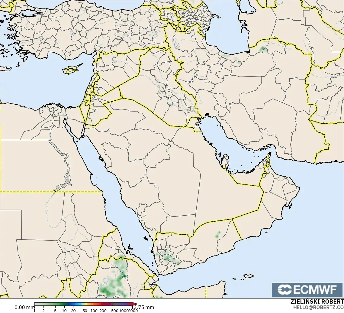 ECMWF IFS 0.25° modelo - Middle East, Precipitation Accumulation