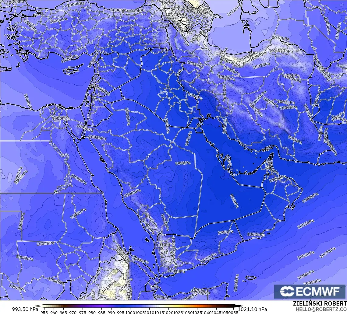 ECMWF IFS 0.25° modelo - Middle East, Pressure