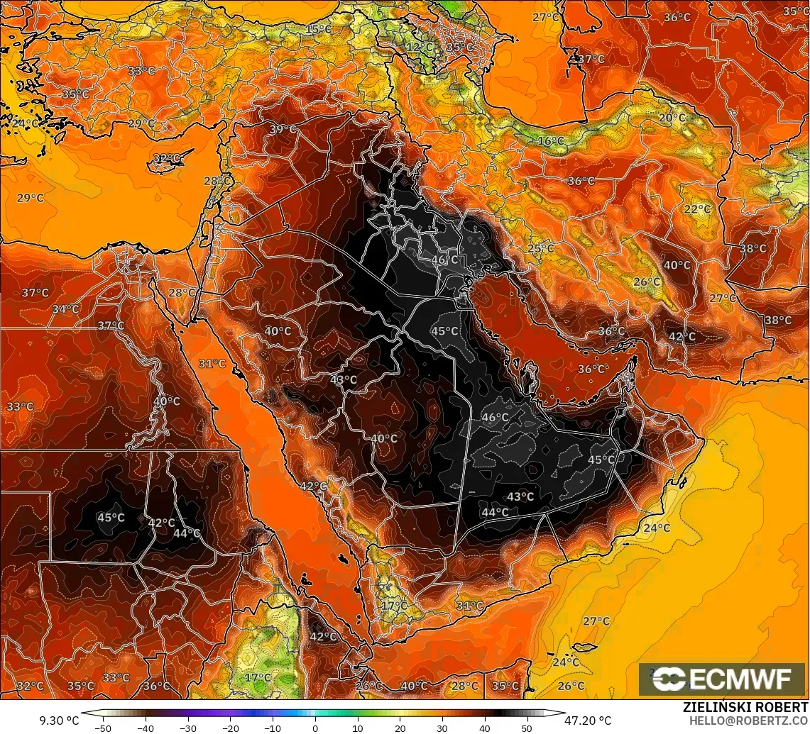ECMWF IFS 0.25° modelo - Middle East, Temperature at 2m