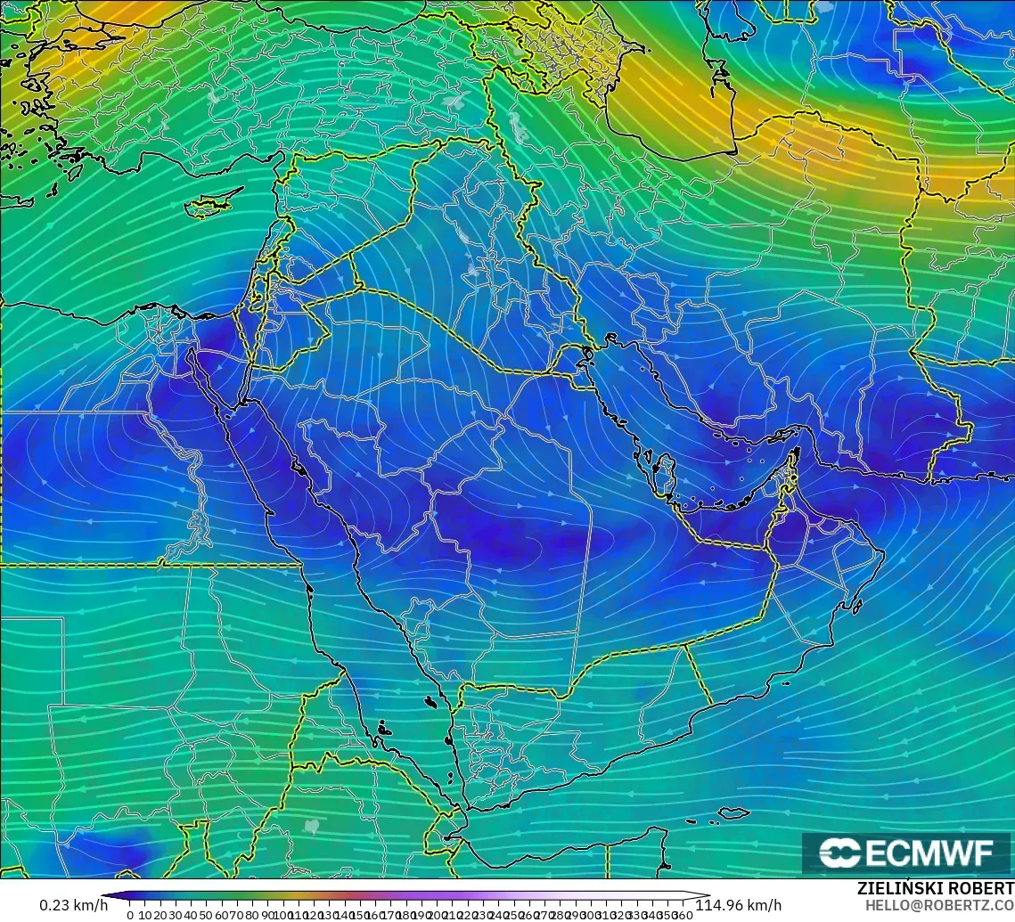 ECMWF IFS 0.25° modelo - Middle East, Wind at 300hPa (jet stream)