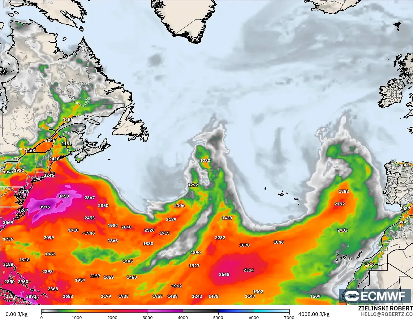 ECMWF IFS 0.25° modelo - North Atlantic, CAPE