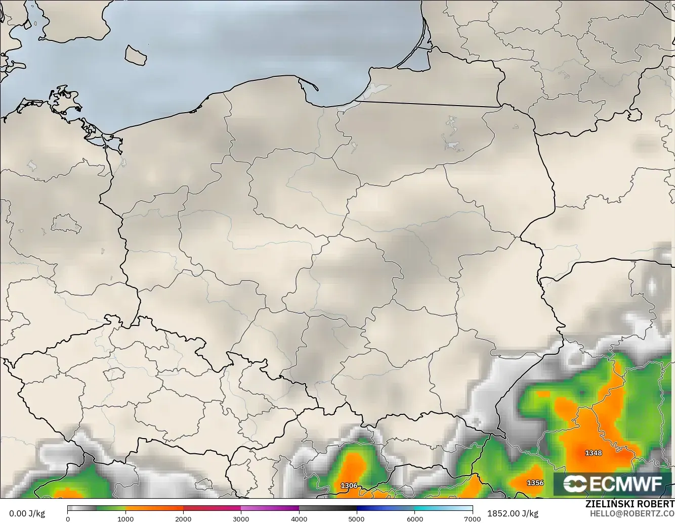 ECMWF IFS 0.25° modelo - Poland, CAPE