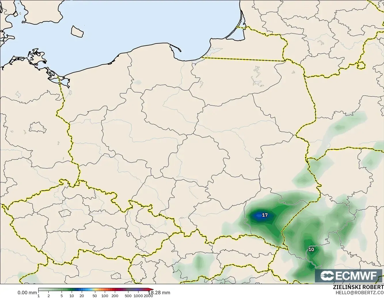 ECMWF IFS 0.25° modelo - Poland, Precipitation Accumulation