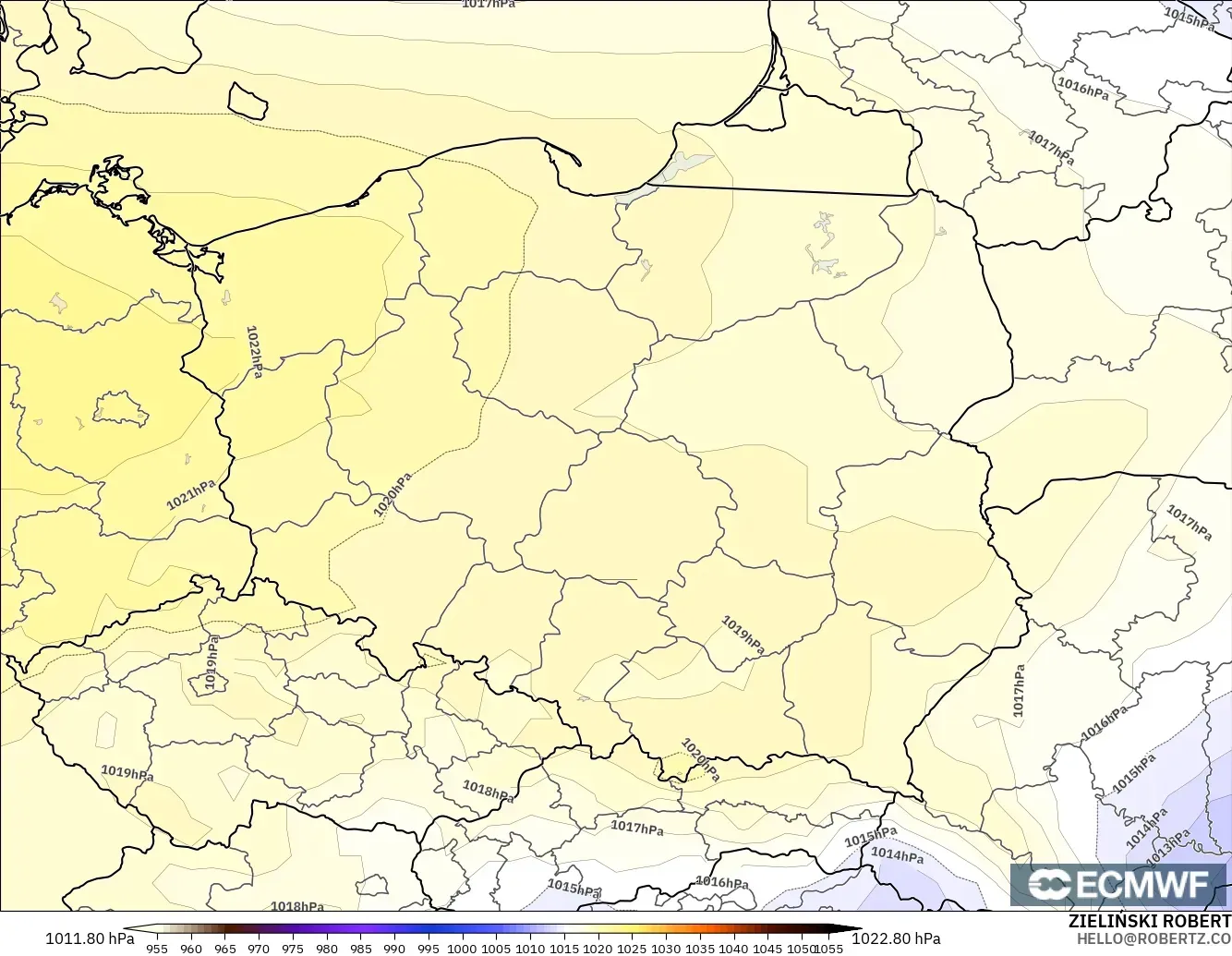 ECMWF IFS 0.25° modelo - Poland, Pressure