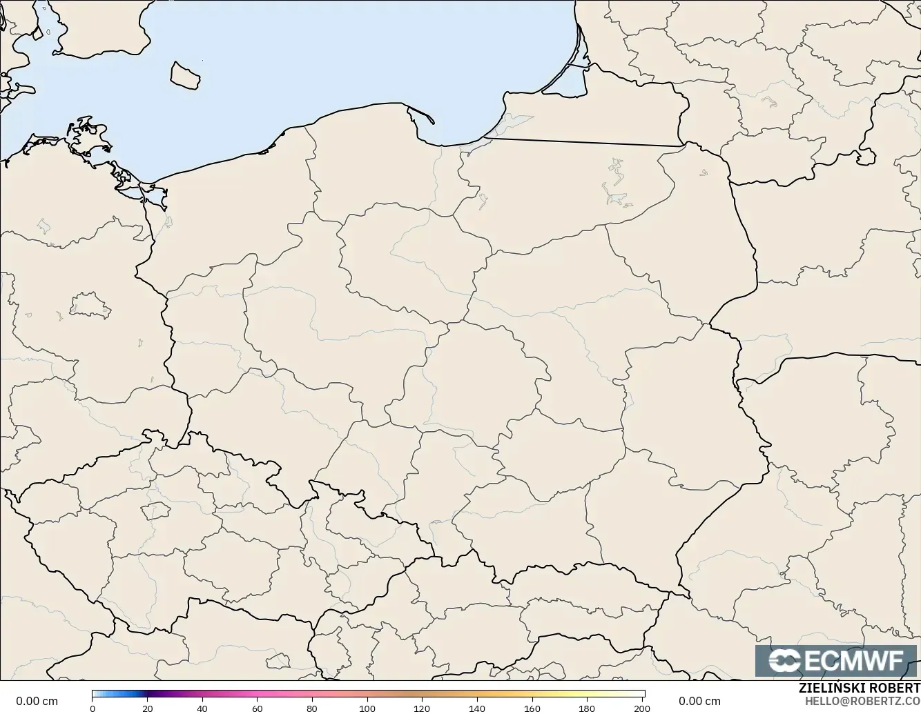 ECMWF IFS 0.25° modelo - Poland, Snow Depth