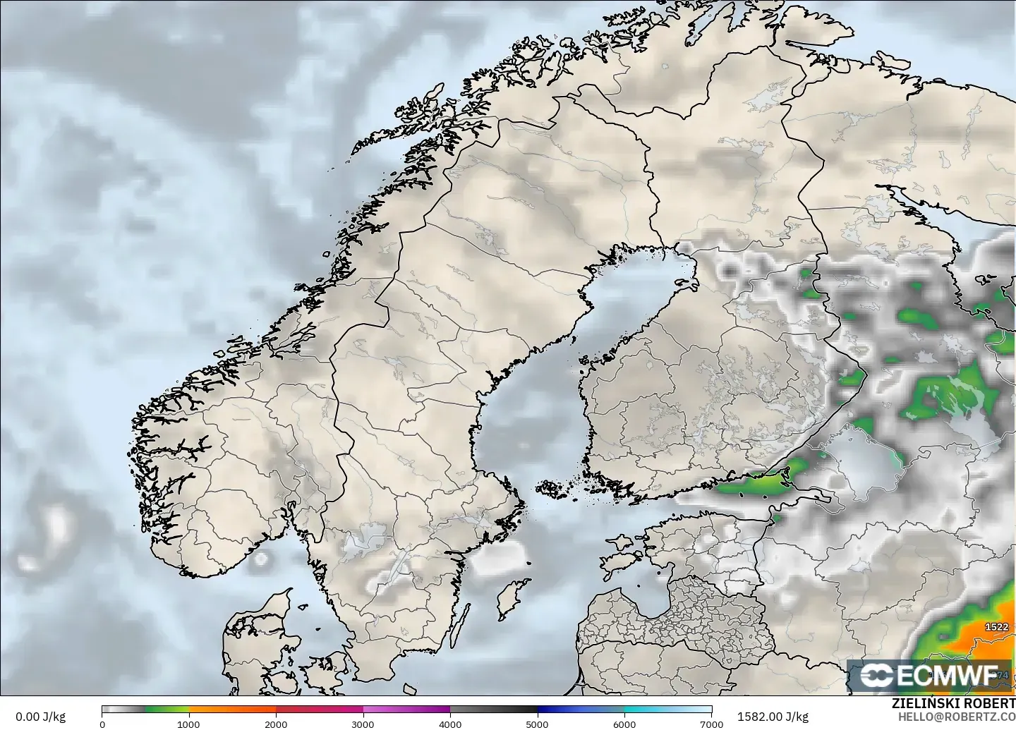 ECMWF IFS 0.25° modelo - Scandinavia, CAPE
