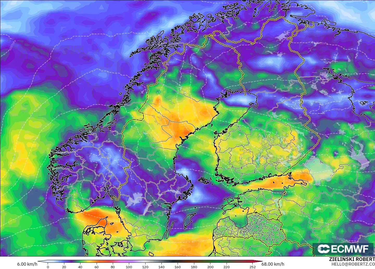 ECMWF IFS 0.25° modelo - Scandinavia, Wind Gusts