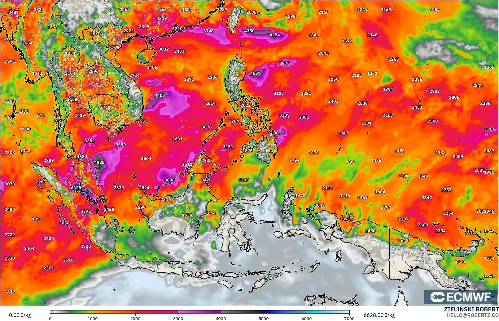 ECMWF IFS 0.25° modelo - South East Asia, CAPE
