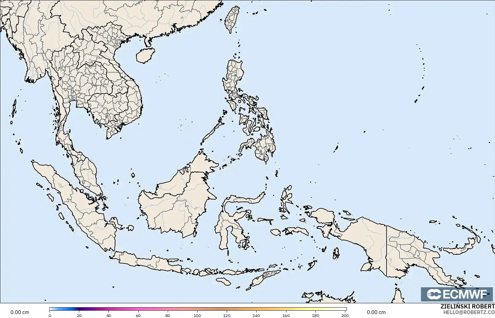ECMWF IFS 0.25° modelo - South East Asia, Snow Depth