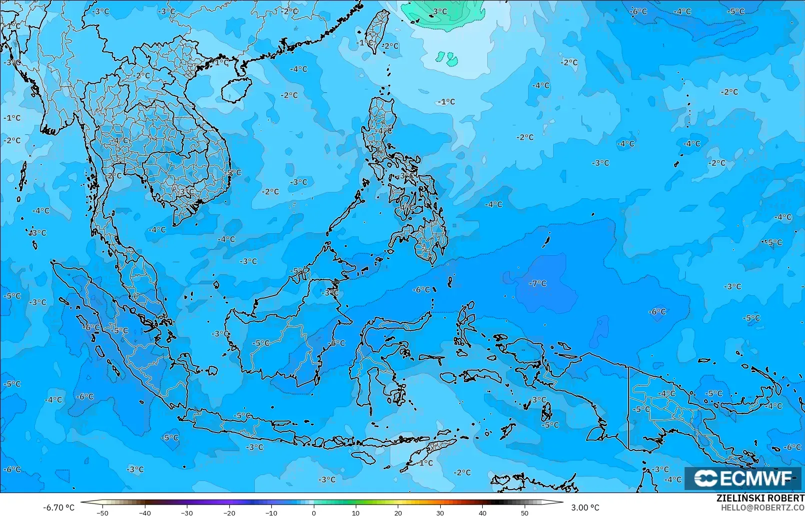 ECMWF IFS 0.25° modelo - South East Asia, Temperature at 500hPa