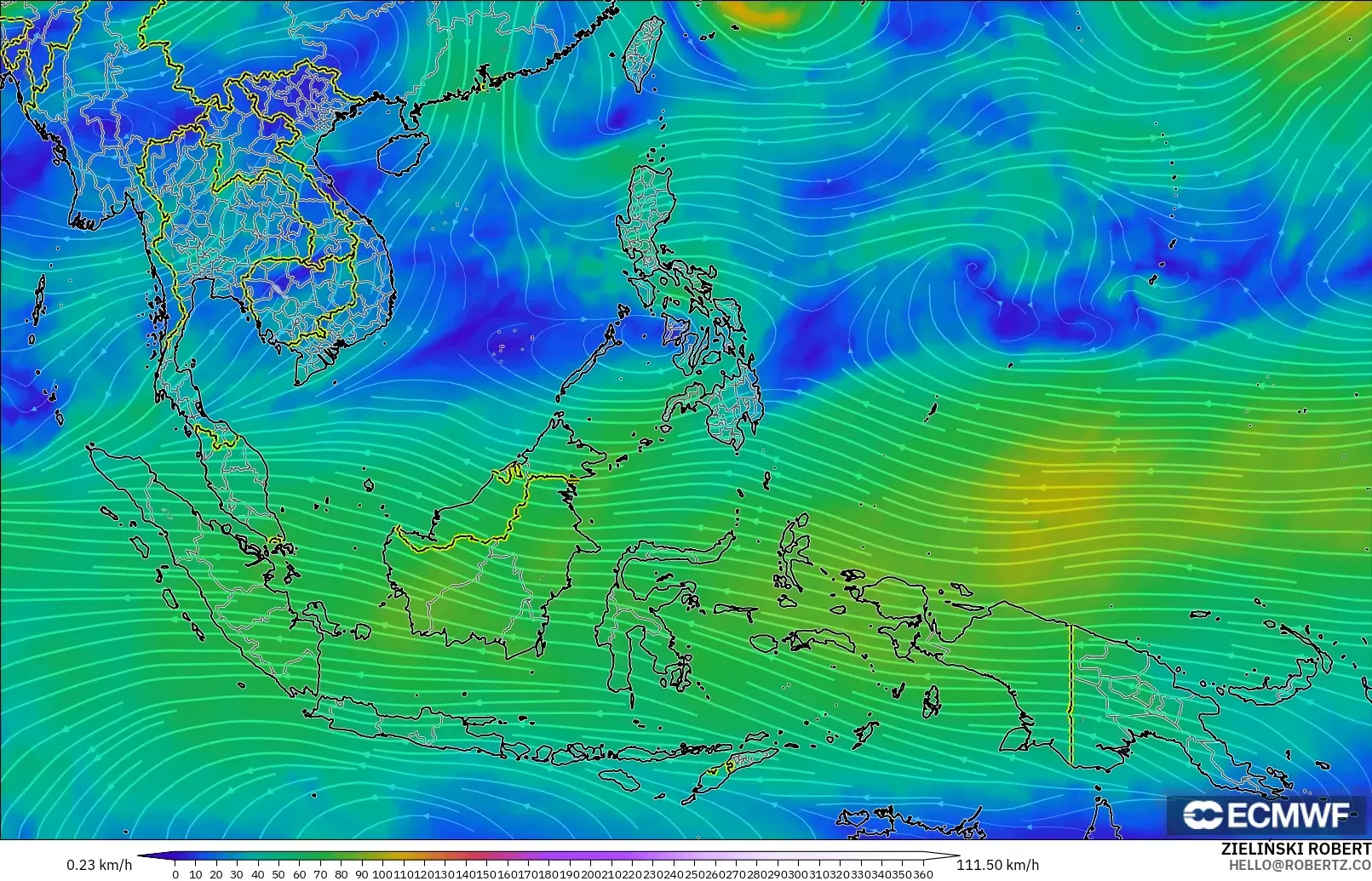 ECMWF IFS 0.25° modelo - South East Asia, Wind at 300hPa (jet stream)