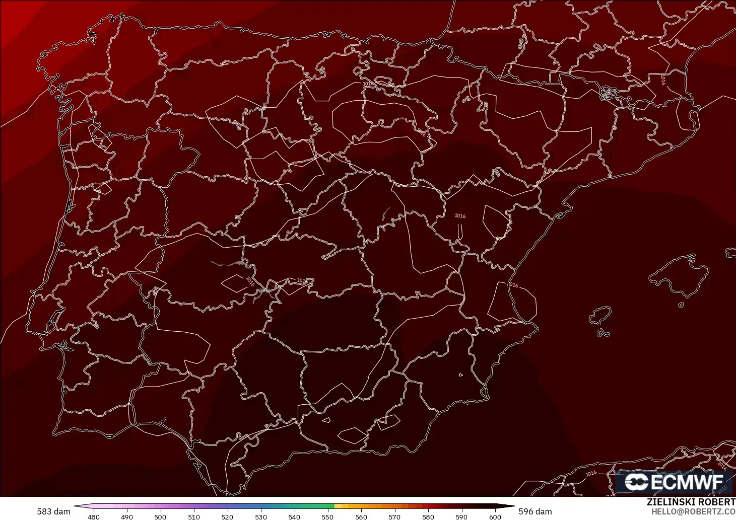 ECMWF IFS 0.25° modelo - Spain, Geopotential height at 500hPa