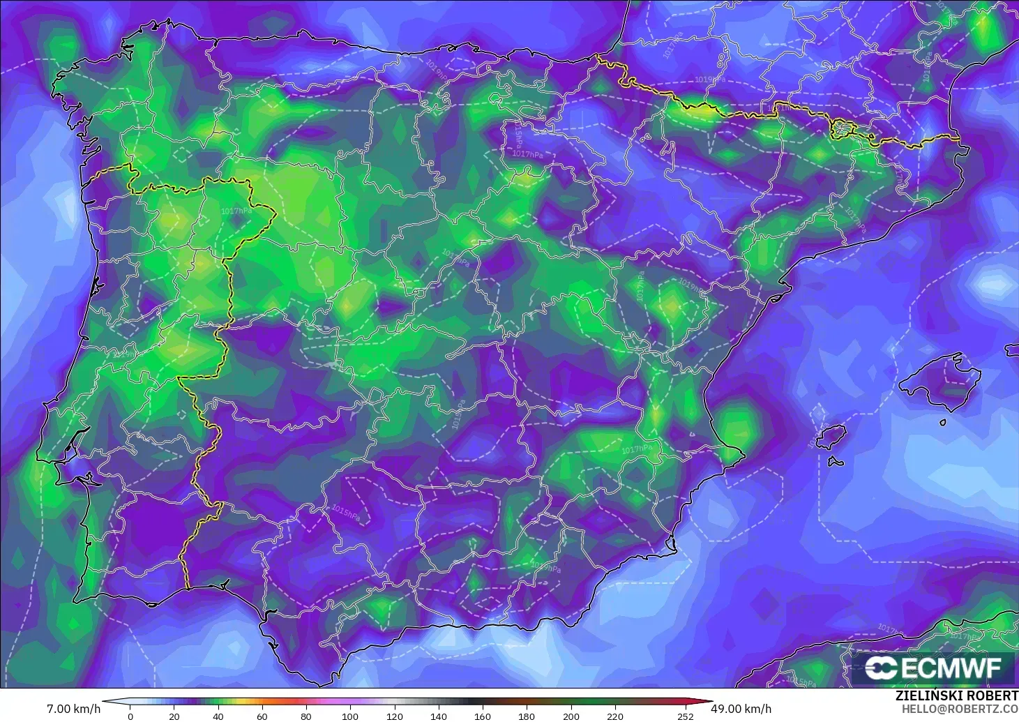 ECMWF IFS 0.25° modelo - Spain, Wind Gusts