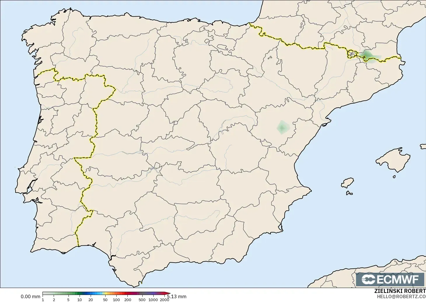 ECMWF IFS 0.25° modelo - Spain, Precipitation Accumulation