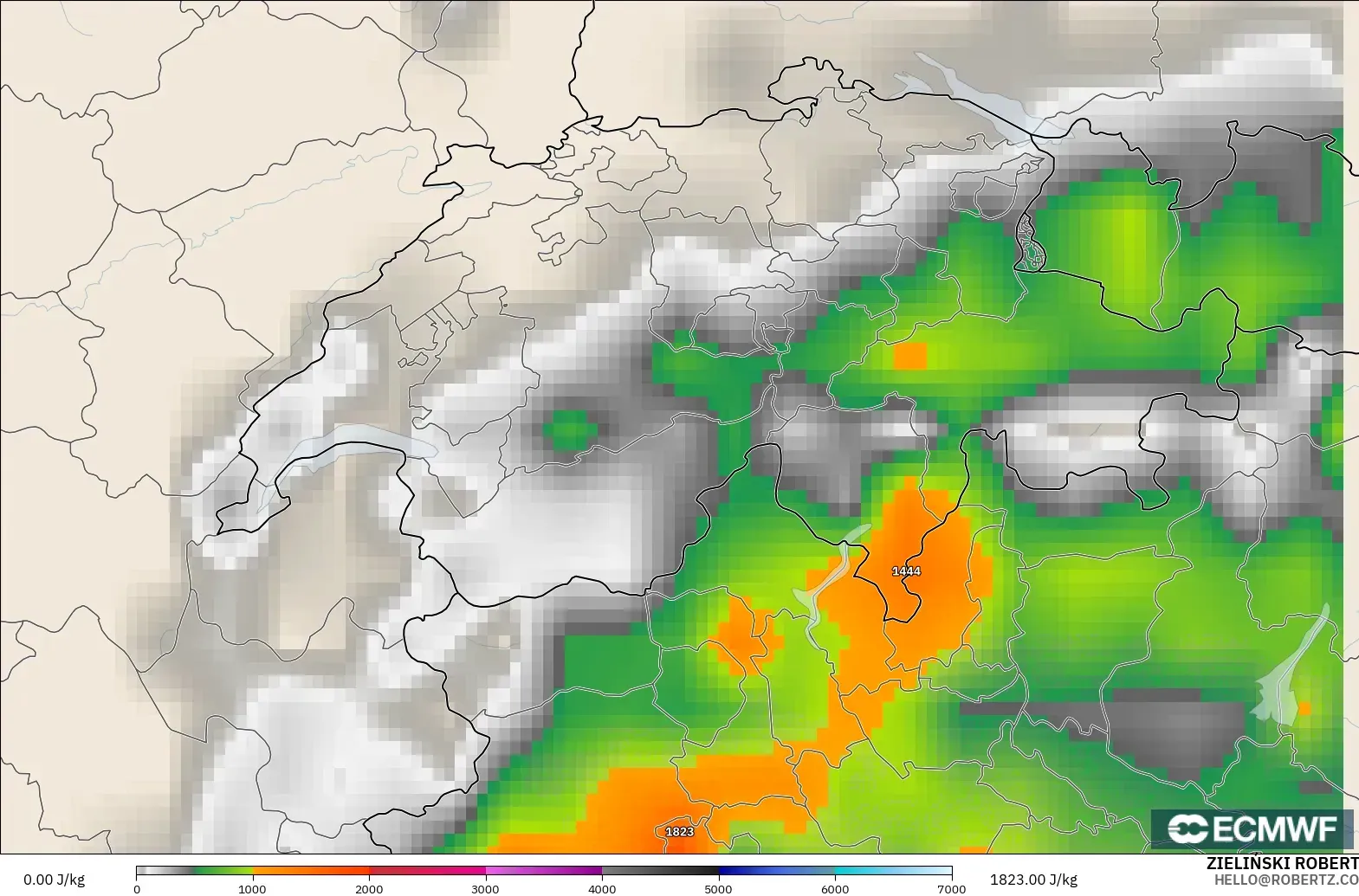 ECMWF IFS 0.25° modelo - Switzerland, CAPE