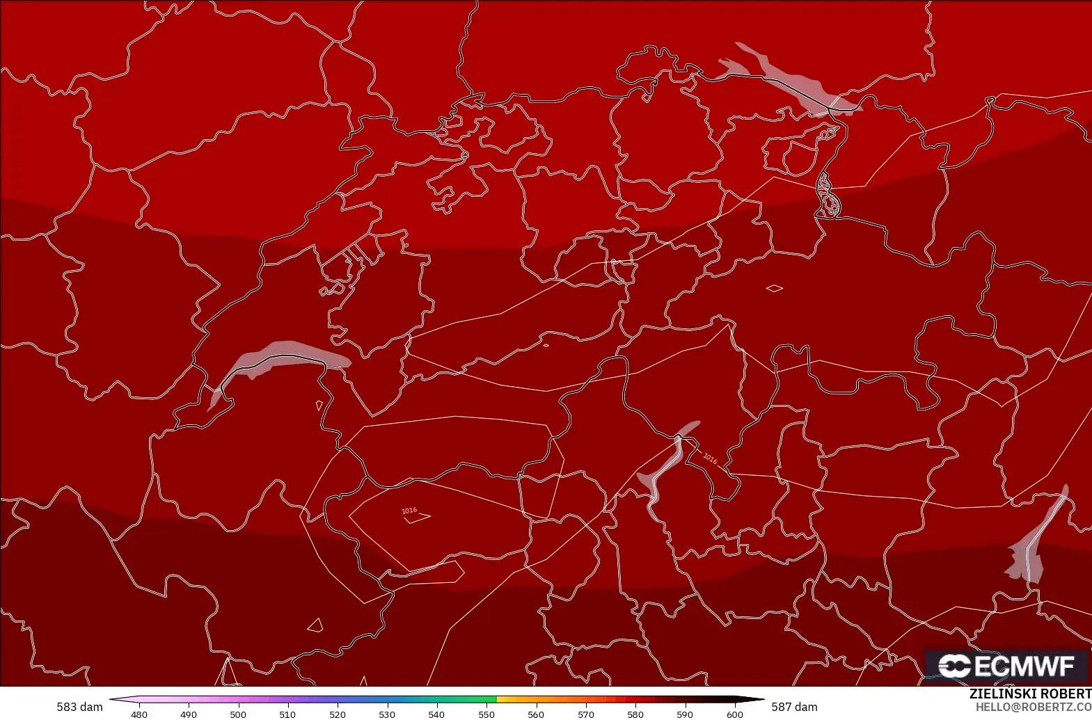 ECMWF IFS 0.25° modelo - Switzerland, Geopotential height at 500hPa