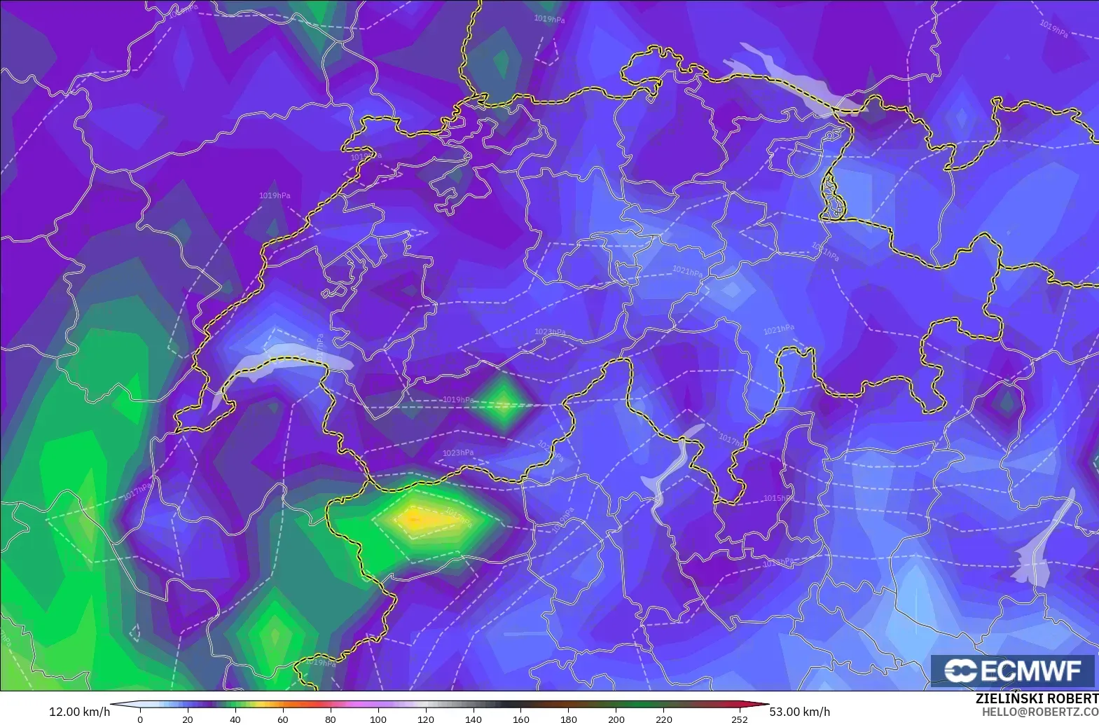 ECMWF IFS 0.25° modelo - Switzerland, Wind Gusts
