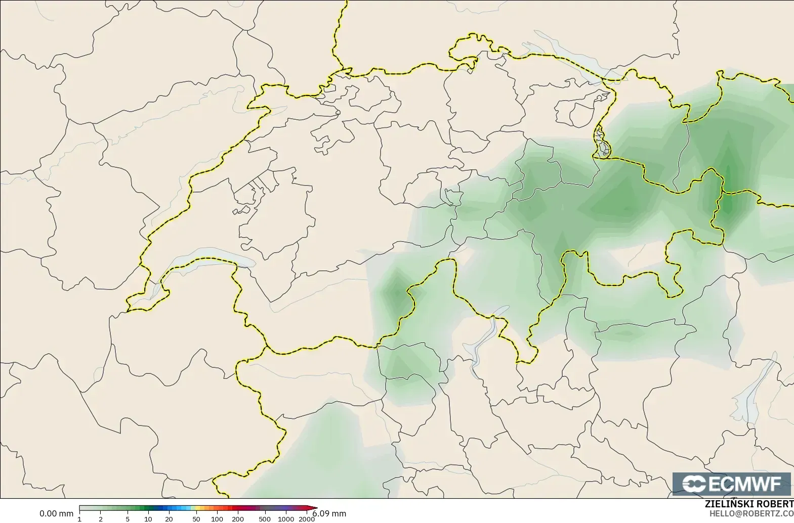 ECMWF IFS 0.25° modelo - Switzerland, Precipitation Accumulation