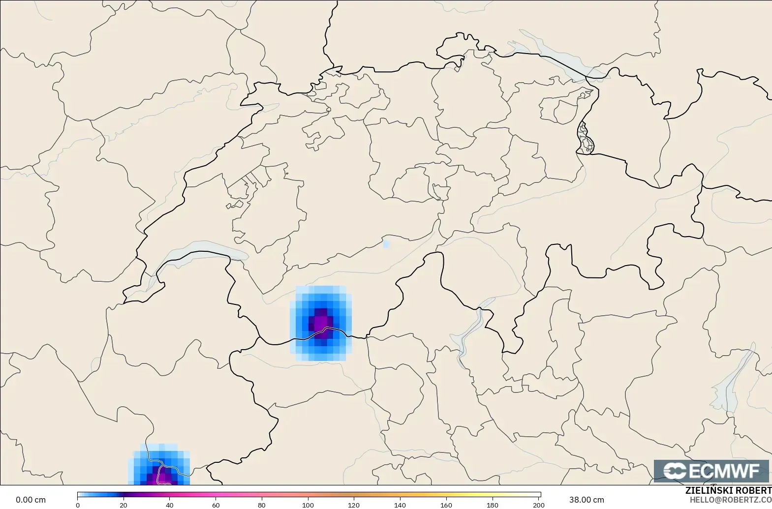 ECMWF IFS 0.25° modelo - Switzerland, Snow Depth