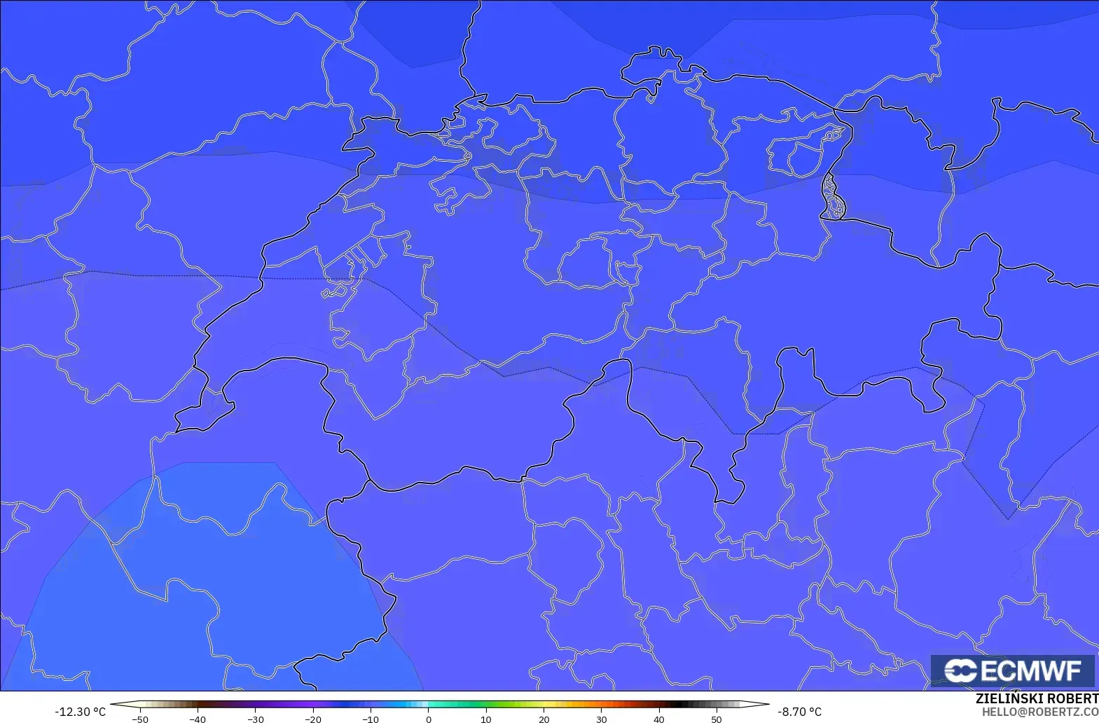 ECMWF IFS 0.25° modelo - Switzerland, Temperature at 500hPa