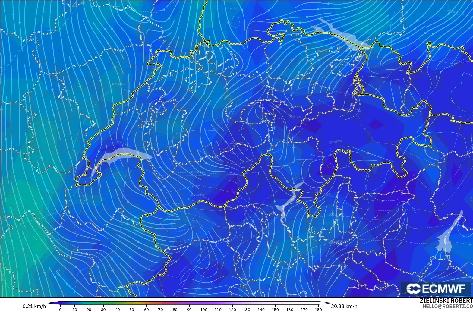 ECMWF IFS 0.25° modelo - Switzerland, Wind at 10m