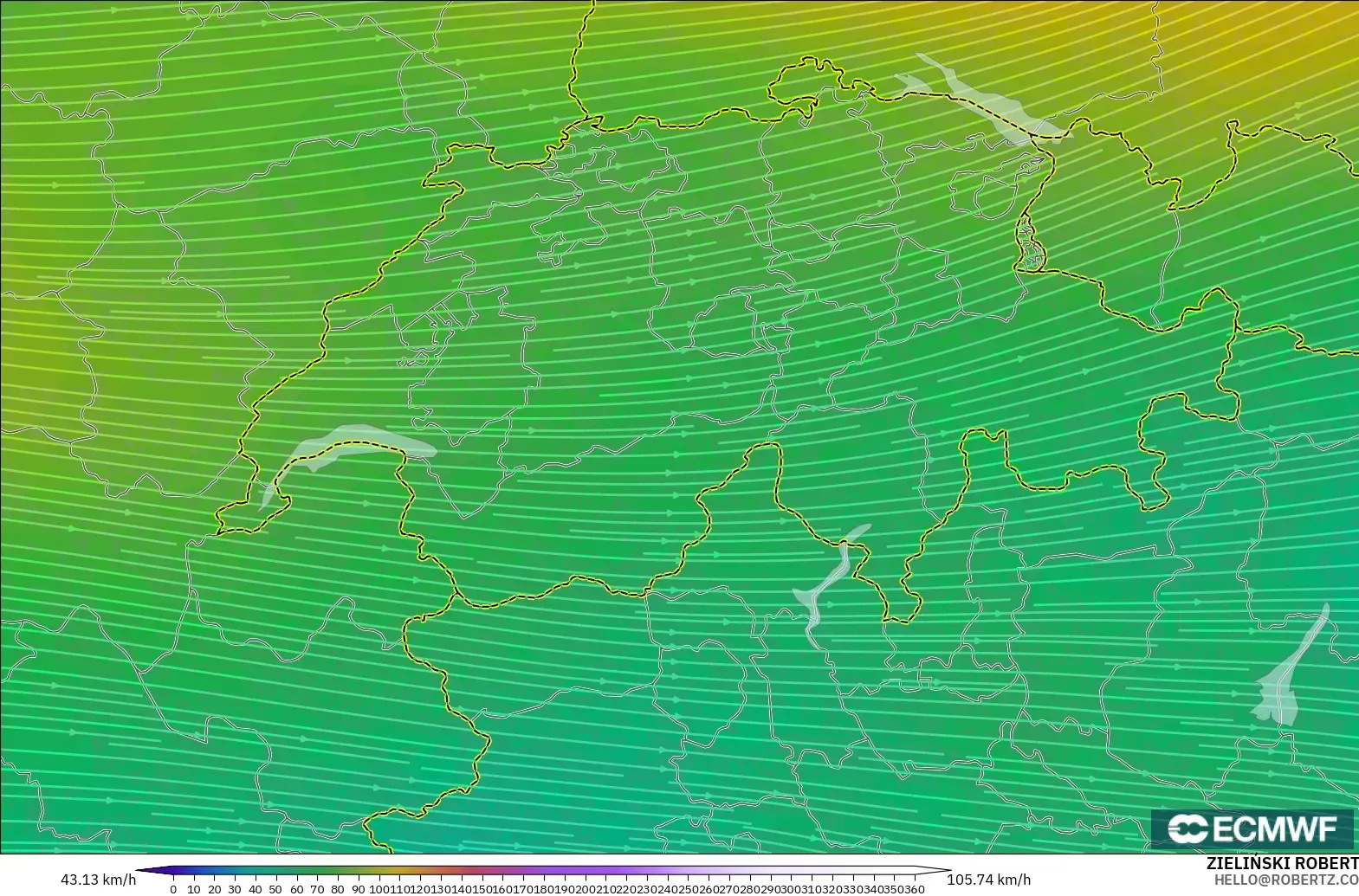 ECMWF IFS 0.25° modelo - Switzerland, Wind at 300hPa (jet stream)