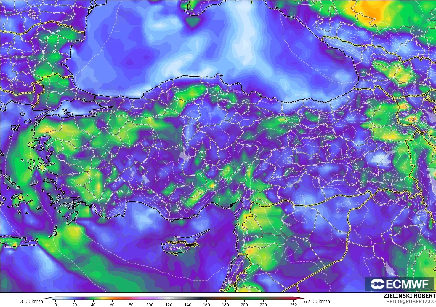 ECMWF IFS 0.25° modelo - Turkey, Wind Gusts