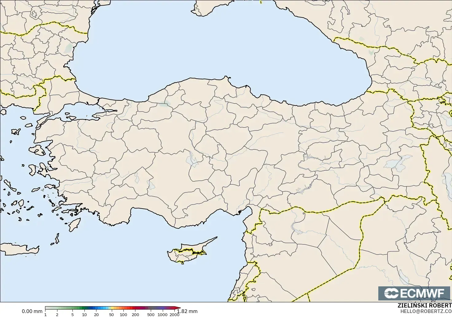 ECMWF IFS 0.25° modelo - Turkey, Precipitation Accumulation