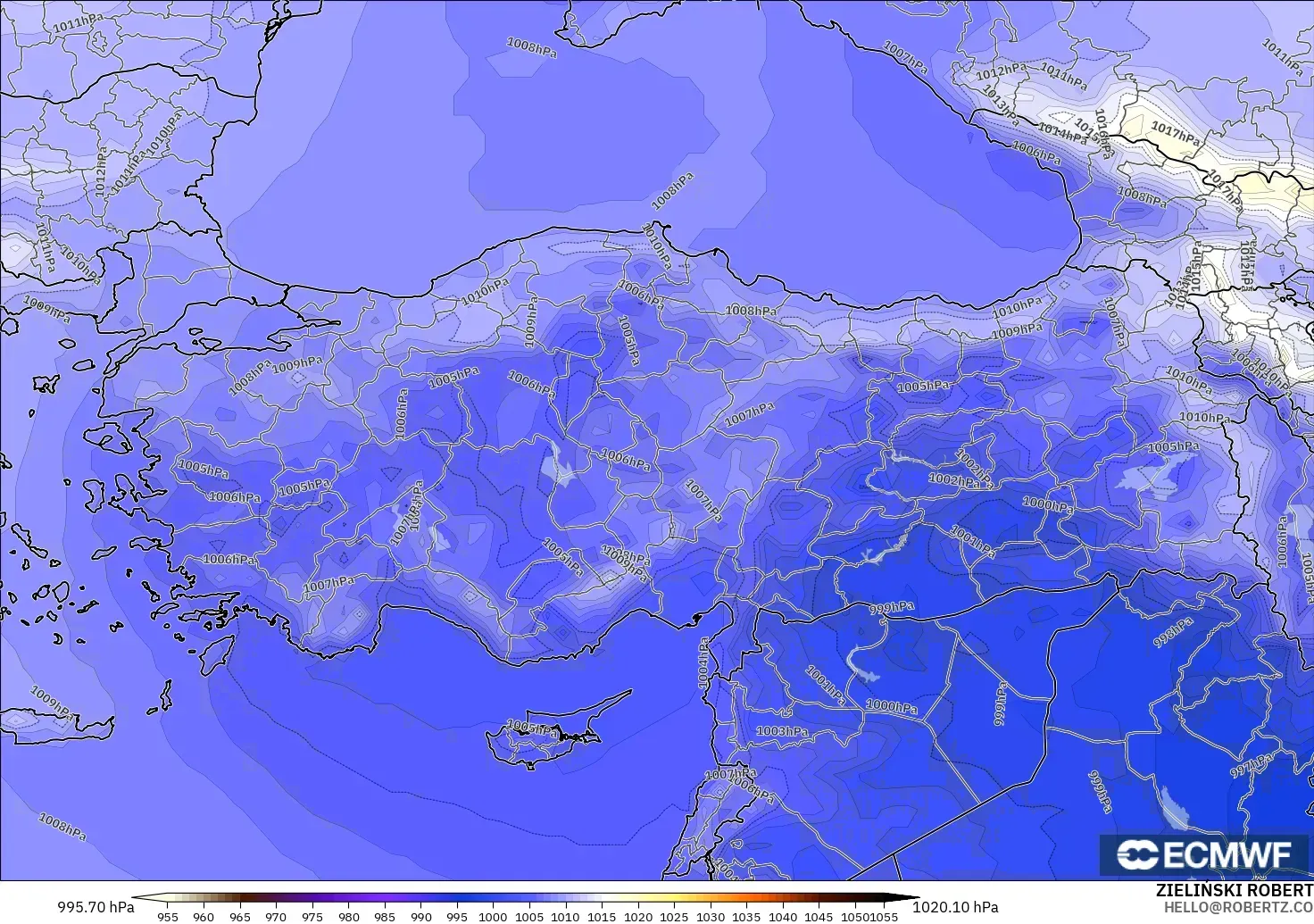 ECMWF IFS 0.25° modelo - Turkey, Pressure